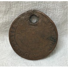 PORTUGAL 1757 . TEN 10 REIS COIN . HOLEY . NO COUNTER STAMP